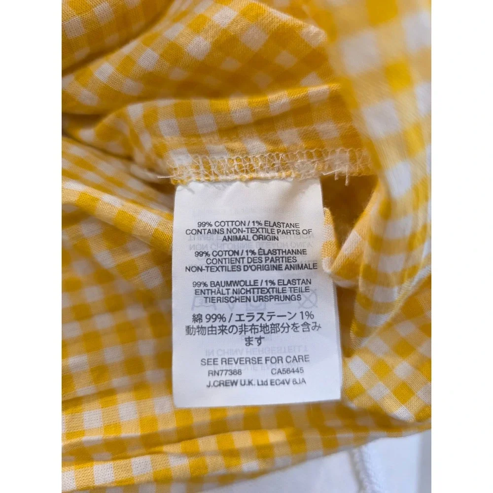J. Crew Gathered Popover Women's Size 2 Yellow White‎ Micro-Gingham Shirt
